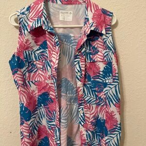 REEL LEGENDS Mariner sz small Blue and Pink Tropical Sleeveless Shirt